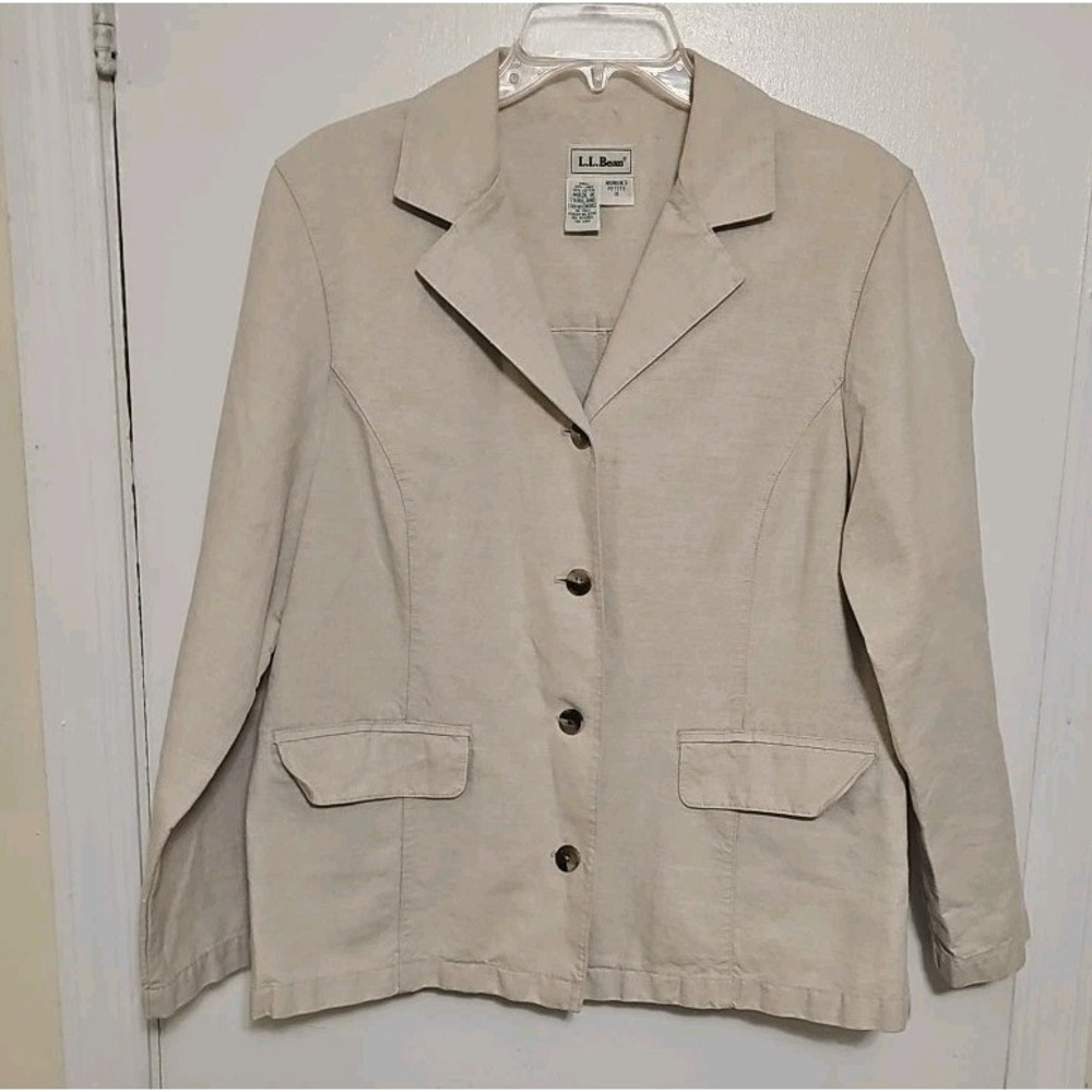LL Bean 16 petite linen blazer Jacket womens natural earth tones